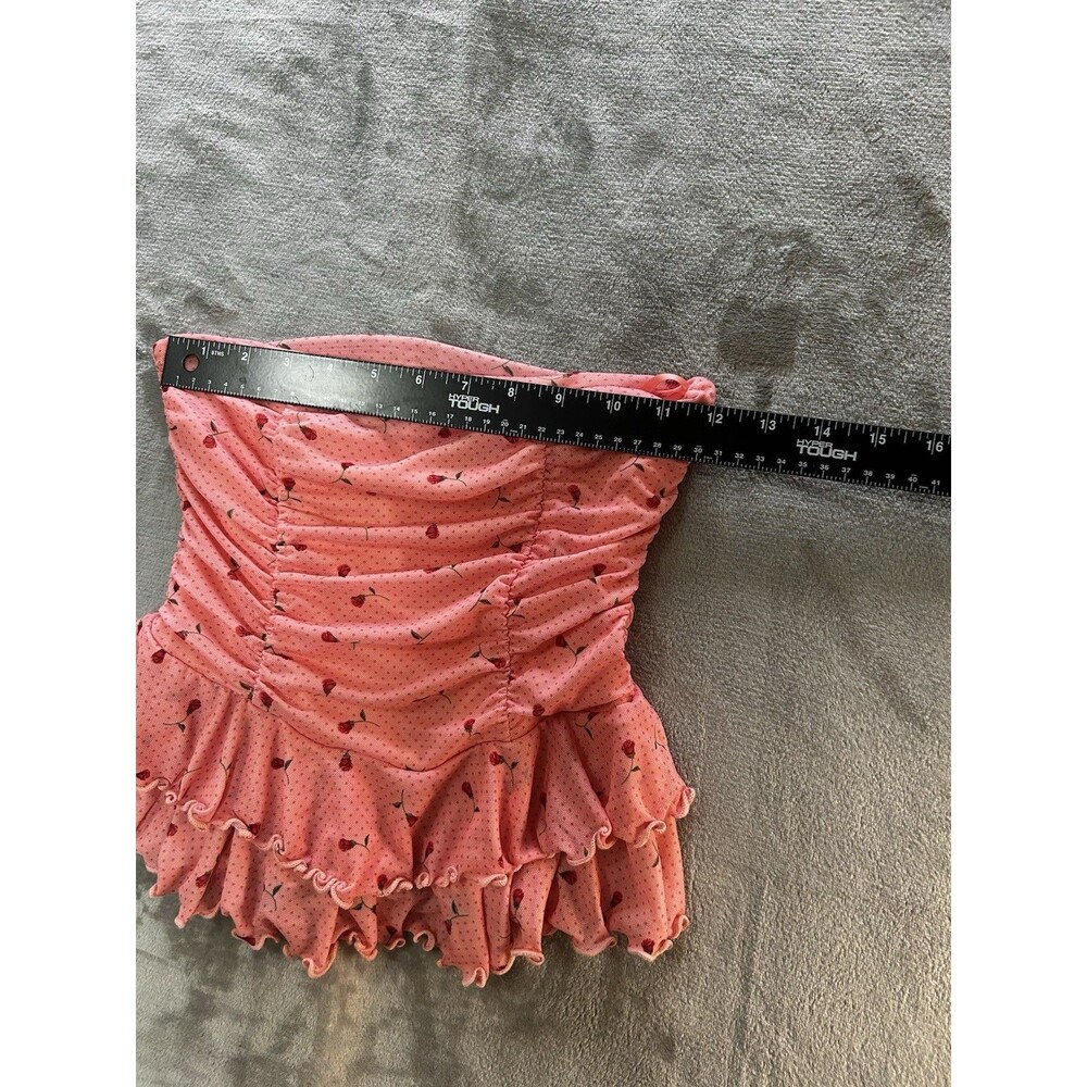 Kimchi Blue Urban Outfitters Pink Floral Mesh Ruched Strapless Peplum Tube Top M - Picture 3 of 6